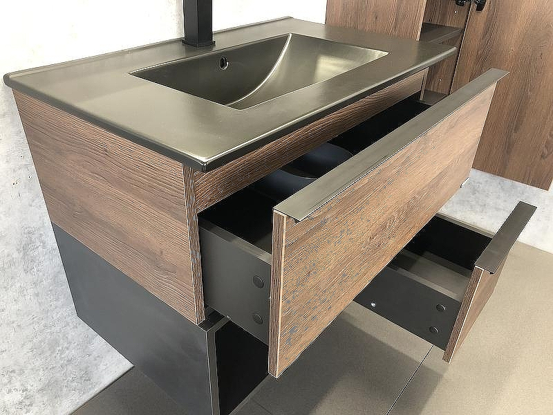 Тумба с раковиной Comforty Франкфурт 75 00-00000889 подвесная Дуб шоколадно-коричневый Черная матовая, купить, цена, заказать, магазин, доставка, скидка, промокод, купить, цена, заказать, магазин, доставка, скидка, промокод