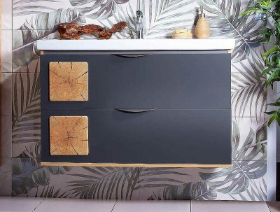 Тумба под раковину Бриклаер Форест 100 4627125414664 подвесная Дуб золотой Антрацит