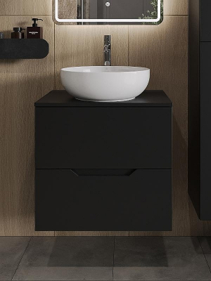 Тумба с раковиной Orange Line 60 Li-60TubMDF+B07-420W подвесная Черная матовая