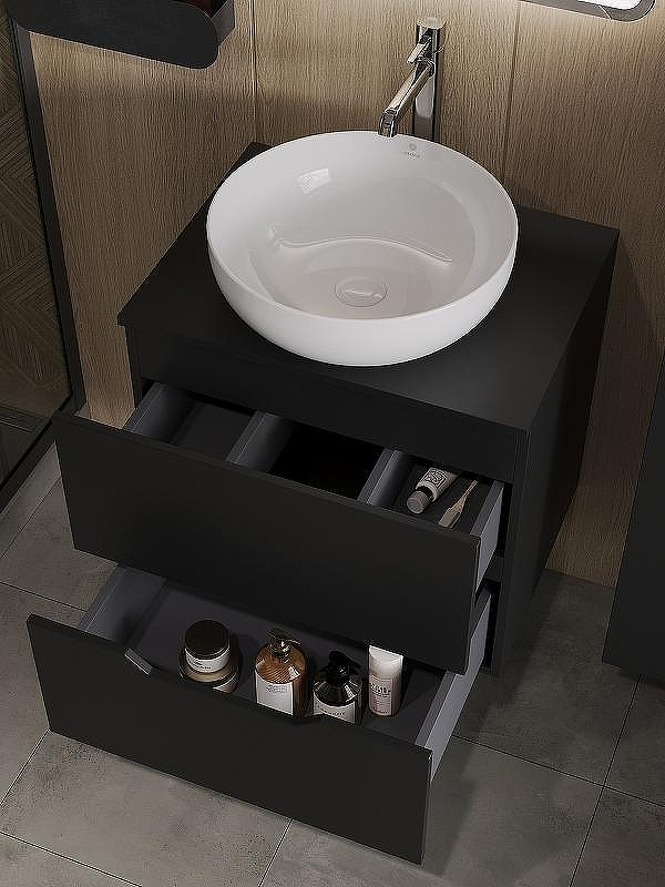 Тумба с раковиной Orange Line 60 Li-60TubMDF+B07-420W подвесная Черная матовая, купить, цена, заказать, магазин, доставка, скидка, промокод, купить, цена, заказать, магазин, доставка, скидка, промокод