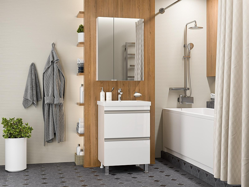 Тумба с раковиной Misty Ингрид 60 УТ000015039 Белая, купить, цена, заказать, магазин, доставка, скидка, промокод, купить, цена, заказать, магазин, доставка, скидка, промокод