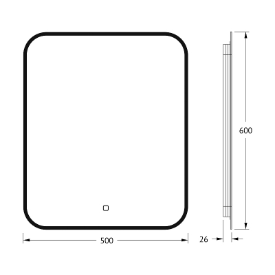 Зеркало Defesto Aura 50х60 DF 2973S с подсветкой 19W-3000K/Сенсорный выключатель/Теплый белый свет/Черная рама