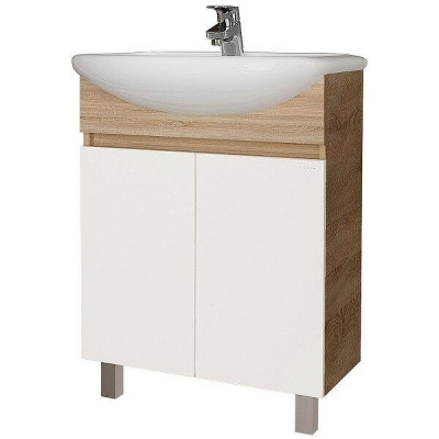 Тумба под раковину Grossman Поло 60 106011-1 цвет Дуб сонома светлый Белый глянцевый