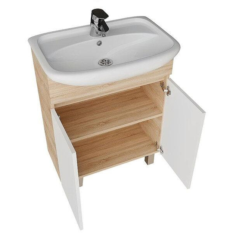 Тумба под раковину Grossman Поло 60 106011-1 цвет Дуб сонома светлый Белый глянцевый, купить, цена, заказать, магазин, доставка, скидка, промокод, купить, цена, заказать, магазин, доставка, скидка, промокод