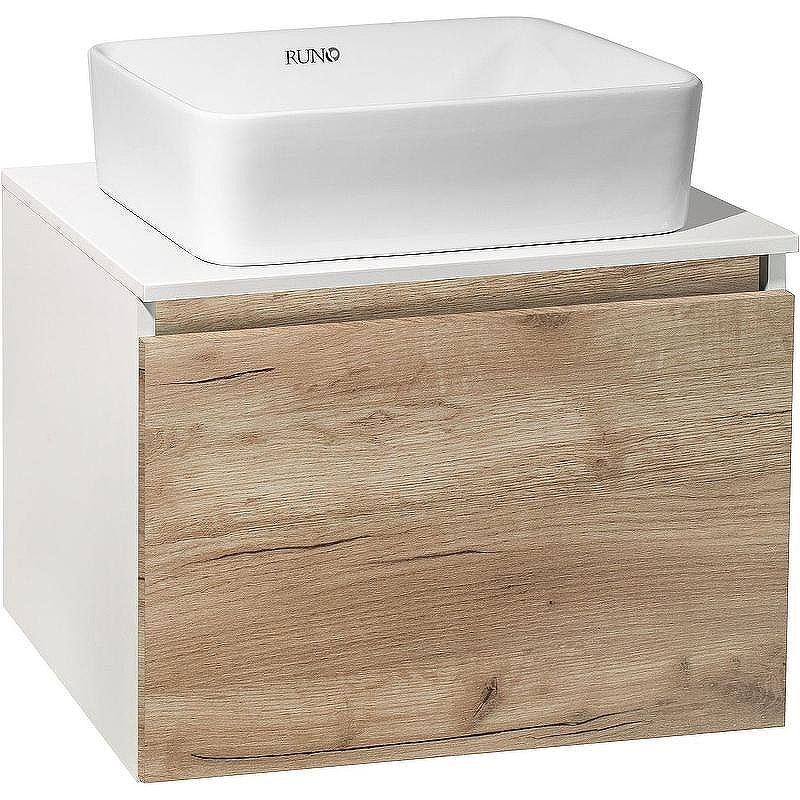 Тумба под раковину Runo Бари 60 00-00001374 подвесная Крафт дуб Белая, купить, цена, заказать, магазин, доставка, скидка, промокод, купить, цена, заказать, магазин, доставка, скидка, промокод