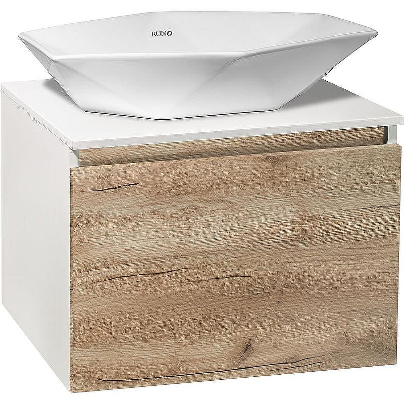 Тумба под раковину Runo Бари 60 00-00001374 подвесная Крафт дуб Белая, купить, цена, заказать, магазин, доставка, скидка, промокод, купить, цена, заказать, магазин, доставка, скидка, промокод