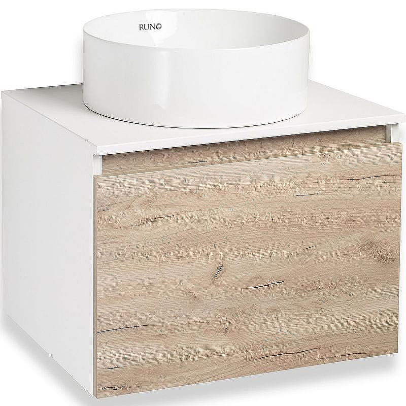 Тумба под раковину Runo Бари 60 00-00001374 подвесная Крафт дуб Белая, купить, цена, заказать, магазин, доставка, скидка, промокод, купить, цена, заказать, магазин, доставка, скидка, промокод