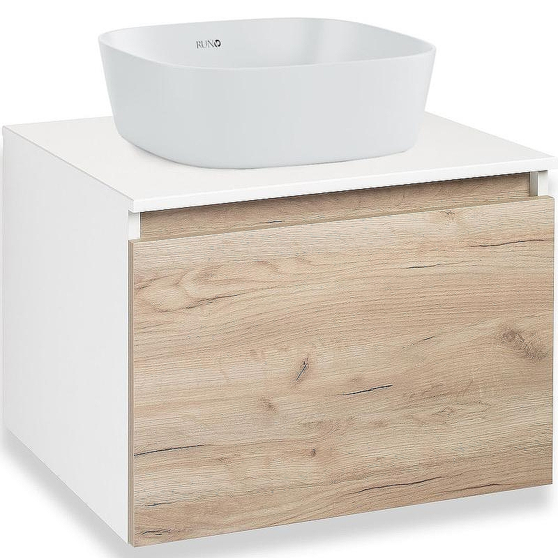 Тумба под раковину Runo Бари 60 00-00001374 подвесная Крафт дуб Белая, купить, цена, заказать, магазин, доставка, скидка, промокод, купить, цена, заказать, магазин, доставка, скидка, промокод