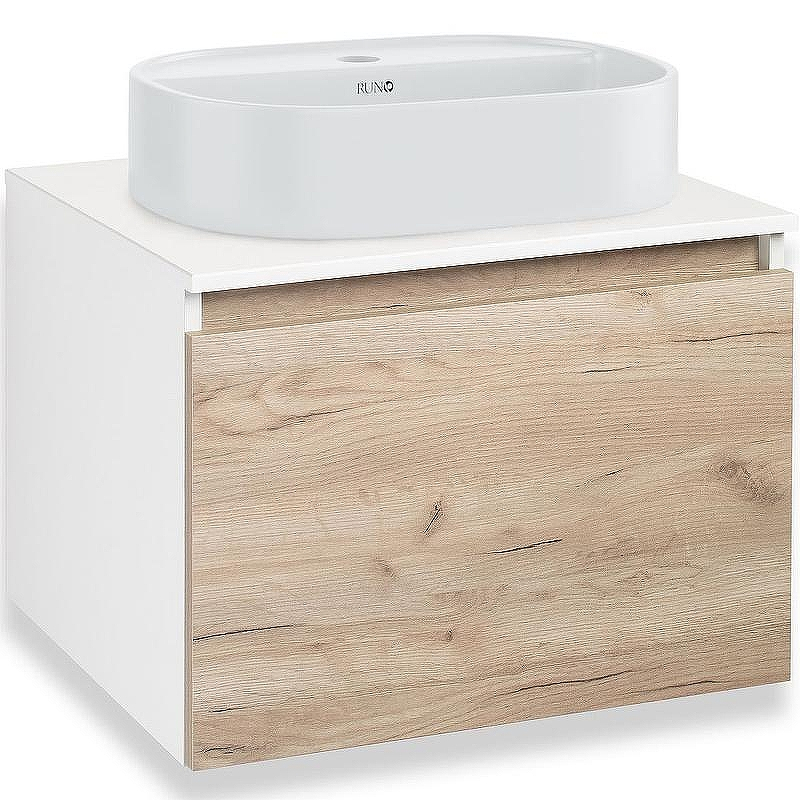 Тумба под раковину Runo Бари 60 00-00001374 подвесная Крафт дуб Белая, купить, цена, заказать, магазин, доставка, скидка, промокод, купить, цена, заказать, магазин, доставка, скидка, промокод