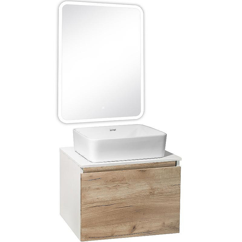 Тумба под раковину Runo Бари 60 00-00001374 подвесная Крафт дуб Белая, купить, цена, заказать, магазин, доставка, скидка, промокод, купить, цена, заказать, магазин, доставка, скидка, промокод