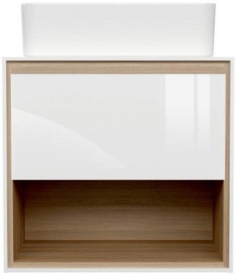 Тумба под раковину Cersanit Louna 60 SP-SZ-LOU60-BL/Wh подвесная Белый глянец дуб Эврика