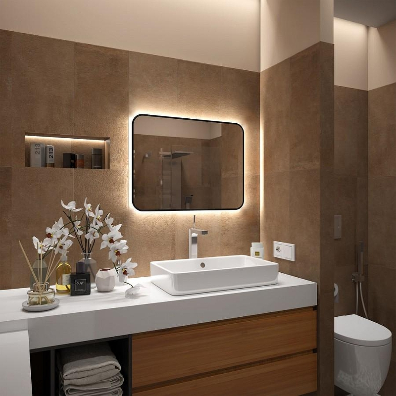 Зеркало Maretti Florenza 80 FL148060P14EL с подсветкой цвет Черный с бесконтактным выключателем, купить, цена, заказать, магазин, доставка, скидка, промокод, купить, цена, заказать, магазин, доставка, скидка, промокод