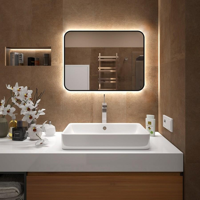 Зеркало Maretti Florenza 80 FL148060P14EL с подсветкой цвет Черный с бесконтактным выключателем, купить, цена, заказать, магазин, доставка, скидка, промокод, купить, цена, заказать, магазин, доставка, скидка, промокод