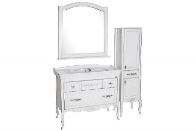 Комплект мебели для ванной ASB-Woodline Модерн 105 Белый с патиной Серебро