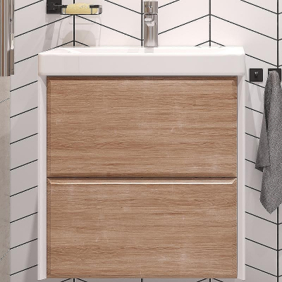 Тумба под раковину Velvex Gesso 60 tp.GES.9696.60.2Y подвесная Белая матовая Дуб сонома