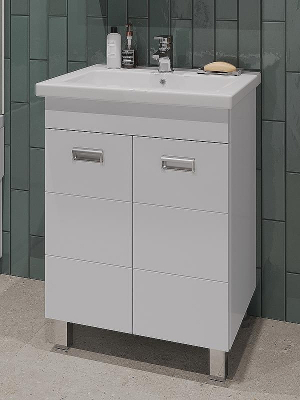 Тумба с раковиной Orange Таис 60 Ta-60TUW+RA напольная Белый глянец