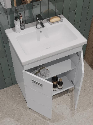 Тумба с раковиной Orange Таис 60 Ta-60TUW+RA напольная Белый глянец