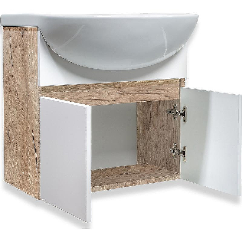 Тумба под раковину Runo Лада 50 00-00001370 подвесная Крафтовый дуб Белая, купить, цена, заказать, магазин, доставка, скидка, промокод, купить, цена, заказать, магазин, доставка, скидка, промокод