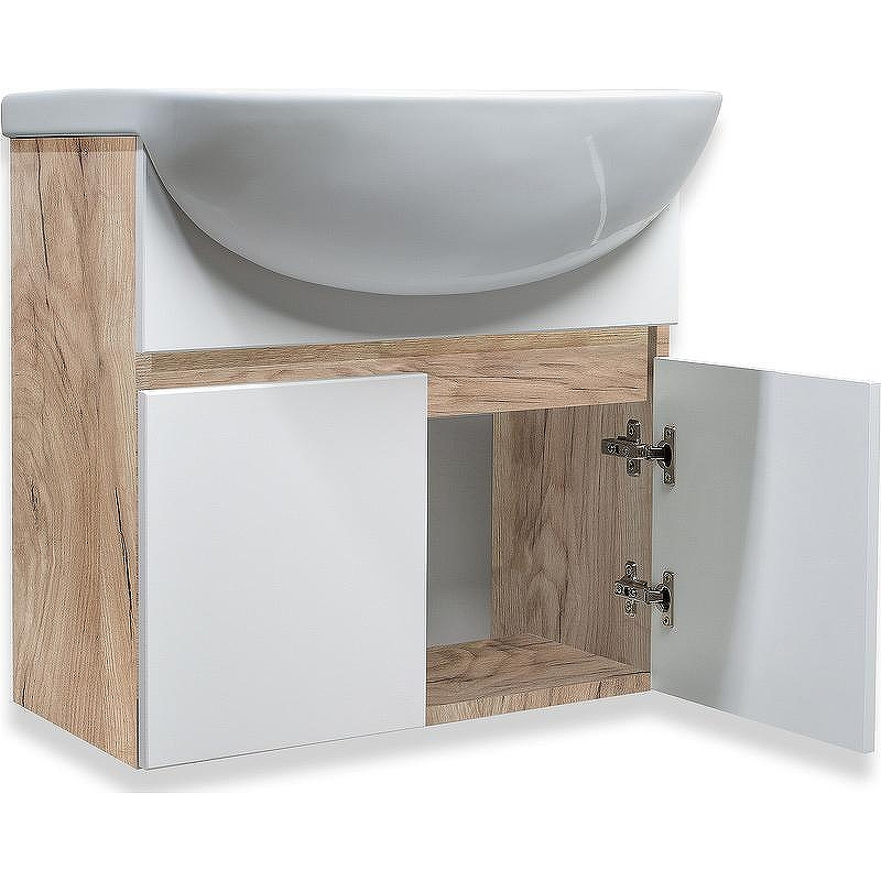 Тумба под раковину Runo Лада 50 00-00001370 подвесная Крафтовый дуб Белая, купить, цена, заказать, магазин, доставка, скидка, промокод, купить, цена, заказать, магазин, доставка, скидка, промокод