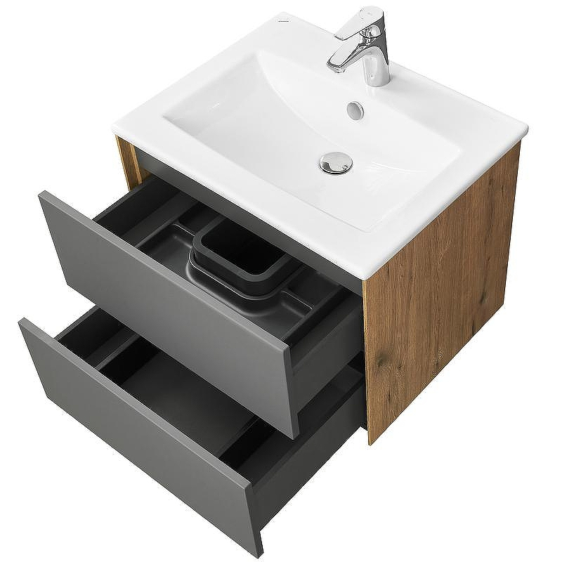 Тумба под раковину Aquaton Сохо 60 1A258001AJA00 подвесная Дуб веллингтон Графит софт, купить, цена, заказать, магазин, доставка, скидка, промокод, купить, цена, заказать, магазин, доставка, скидка, промокод