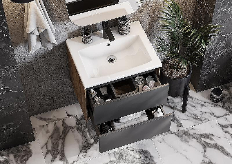 Тумба под раковину Aquaton Сохо 60 1A258001AJA00 подвесная Дуб веллингтон Графит софт, купить, цена, заказать, магазин, доставка, скидка, промокод, купить, цена, заказать, магазин, доставка, скидка, промокод