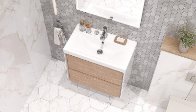 Тумба под раковину Velvex Gesso 70 tp.GES.9696.70.2Y подвесная Белая матовая Дуб сонома