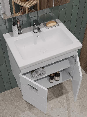 Тумба с раковиной Orange Таис 60 TP2-TUW+RA подвесная Белый глянец