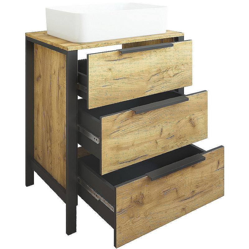 Тумба под раковину Sanflor Гард 70/2 С22582 Дуб крафт золотой Черный, купить, цена, заказать, магазин, доставка, скидка, промокод, купить, цена, заказать, магазин, доставка, скидка, промокод