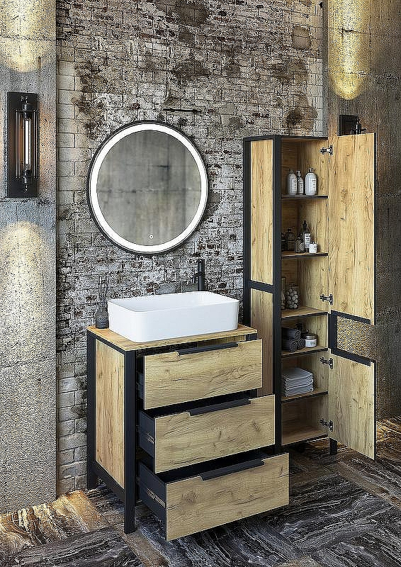 Тумба под раковину Sanflor Гард 70/2 С22582 Дуб крафт золотой Черный, купить, цена, заказать, магазин, доставка, скидка, промокод, купить, цена, заказать, магазин, доставка, скидка, промокод