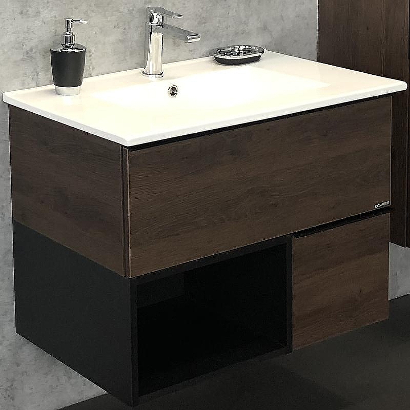 Тумба с раковиной Comforty Франкфурт 75 00004150531 подвесная Дуб шоколадно-коричневый, купить, цена, заказать, магазин, доставка, скидка, промокод, купить, цена, заказать, магазин, доставка, скидка, промокод