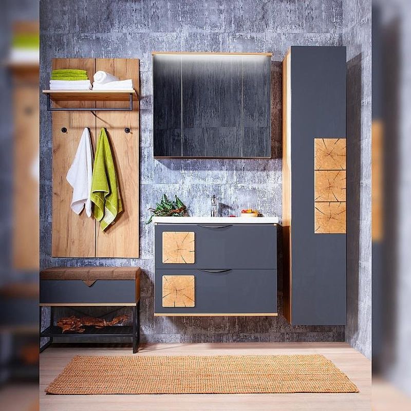 Зеркальный шкаф Бриклаер Форест 80 4627125414718 с подсветкой Дуб золотой Антрацит, купить, цена, заказать, магазин, доставка, скидка, промокод, купить, цена, заказать, магазин, доставка, скидка, промокод