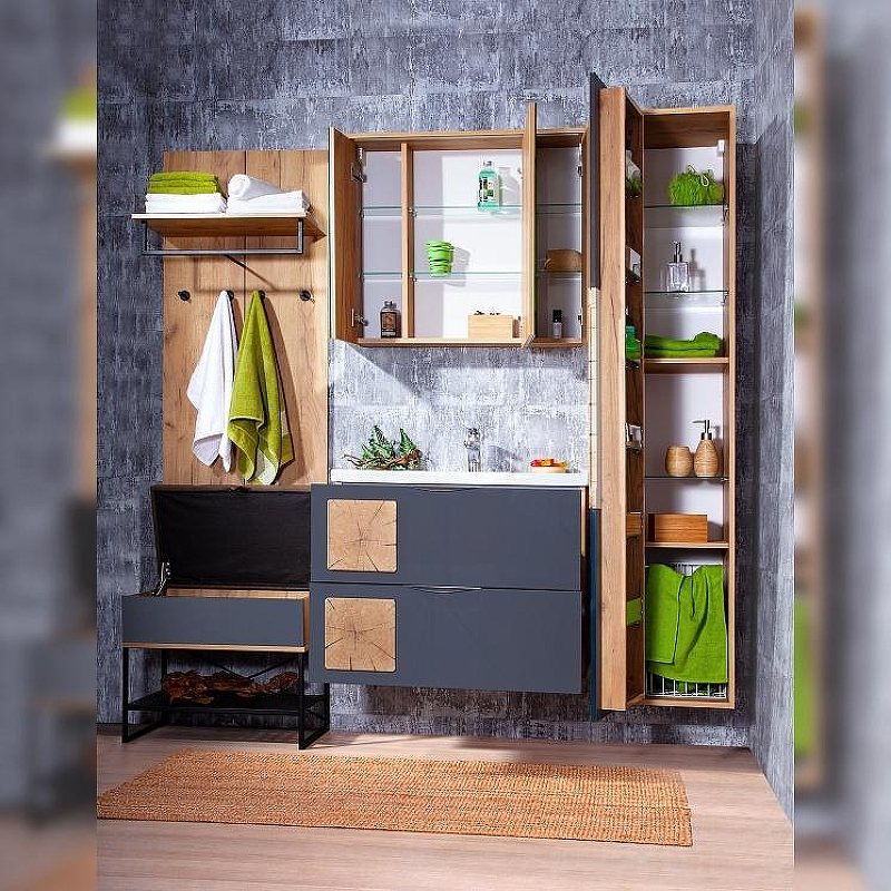 Зеркальный шкаф Бриклаер Форест 80 4627125414718 с подсветкой Дуб золотой Антрацит, купить, цена, заказать, магазин, доставка, скидка, промокод, купить, цена, заказать, магазин, доставка, скидка, промокод