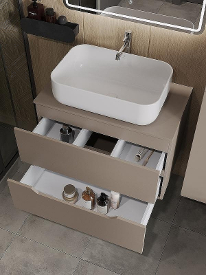 Тумба с раковиной Orange Line 80 Li-80TuLMDF+B03-600W подвесная Латте матовый