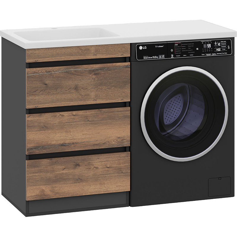 Тумба с раковиной Misty Коломбо 120 L УТ000015587 Дуб Галифакс Антрацит, купить, цена, заказать, магазин, доставка, скидка, промокод, купить, цена, заказать, магазин, доставка, скидка, промокод