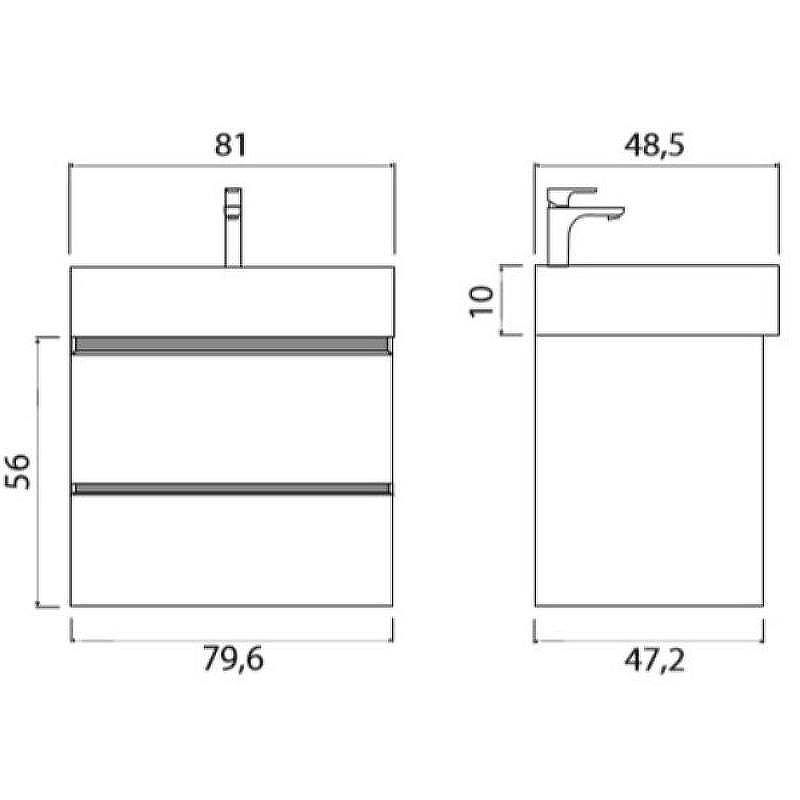 Тумба под раковину Creto Amelia 80 14-1078G подвесная Антрацит Белый матовый, купить, цена, заказать, магазин, доставка, скидка, промокод, купить, цена, заказать, магазин, доставка, скидка, промокод