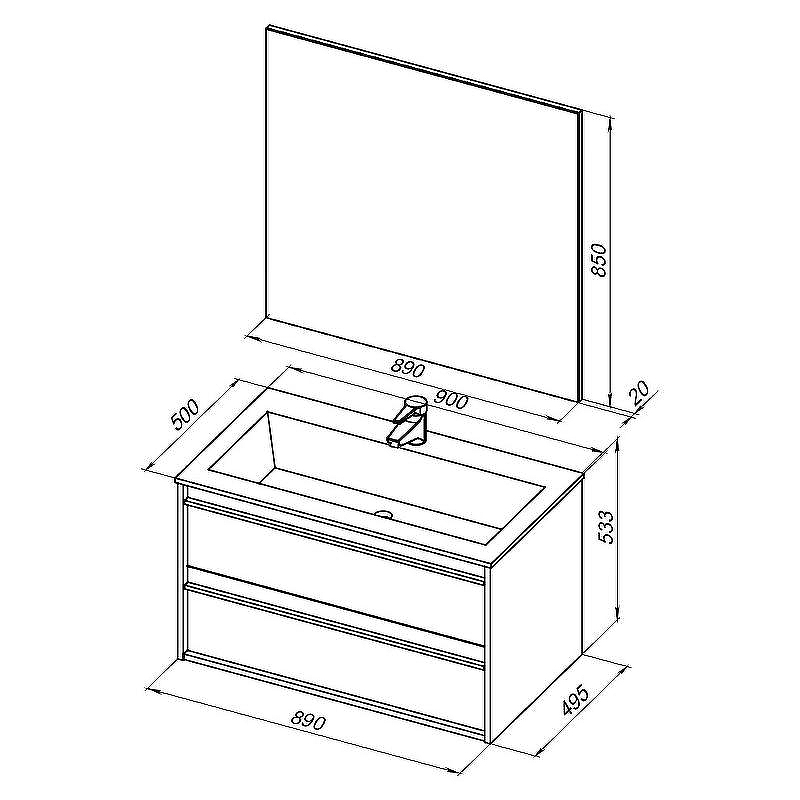 Комплект мебели для ванной Aquanet Lino 90 271958 подвесной Дуб Веллингтон, купить, цена, заказать, магазин, доставка, скидка, промокод, купить, цена, заказать, магазин, доставка, скидка, промокод