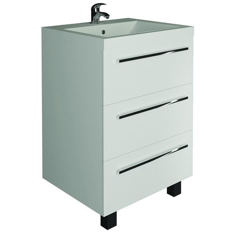 Тумба под раковину 1MarKa Соната 58Н 3 ящика Белая глянцевая, купить, цена, заказать, магазин, доставка, скидка, промокод, купить, цена, заказать, магазин, доставка, скидка, промокод