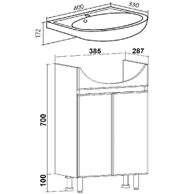 Тумба под раковину Runo Лада 40 00-00001195 Графит