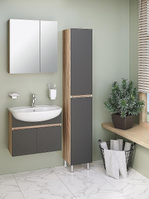 Тумба под раковину Runo Лада 60 00-00001369 подвесная Крафтовый дуб Графит