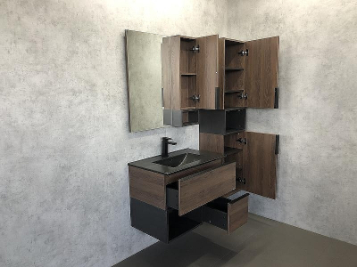 Зеркало со шкафом Comforty Франкфурт 75 00004151044 Дуб шоколадно-коричневый Черное матовое