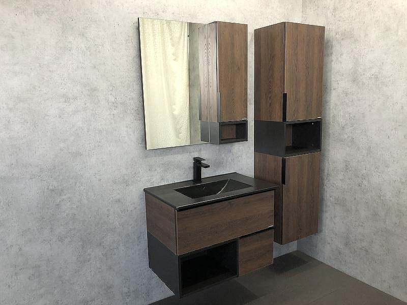 Зеркало со шкафом Comforty Франкфурт 75 00004151044 Дуб шоколадно-коричневый Черное матовое, купить, цена, заказать, магазин, доставка, скидка, промокод, купить, цена, заказать, магазин, доставка, скидка, промокод