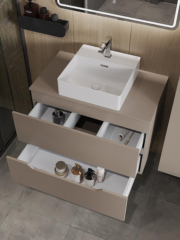 Тумба с раковиной Orange Line 80 Li-80TuLMDF+B04-405W подвесная Латте матовый, купить, цена, заказать, магазин, доставка, скидка, промокод, купить, цена, заказать, магазин, доставка, скидка, промокод