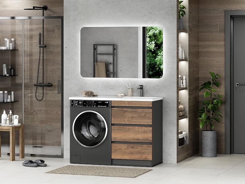 Тумба с раковиной Misty Коломбо 120 R УТ000015588 Дуб Галифакс Антрацит, купить, цена, заказать, магазин, доставка, скидка, промокод, купить, цена, заказать, магазин, доставка, скидка, промокод