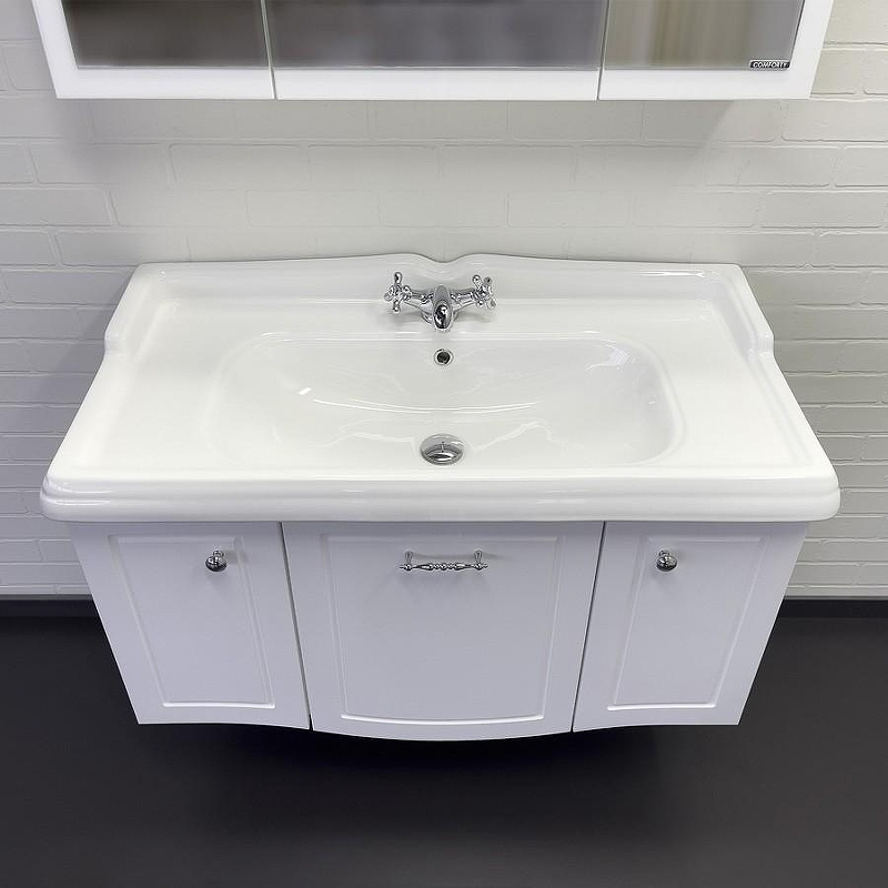 Тумба с раковиной Comforty Палини 100 00-00019754 подвесная Белый глянец, купить, цена, заказать, магазин, доставка, скидка, промокод, купить, цена, заказать, магазин, доставка, скидка, промокод