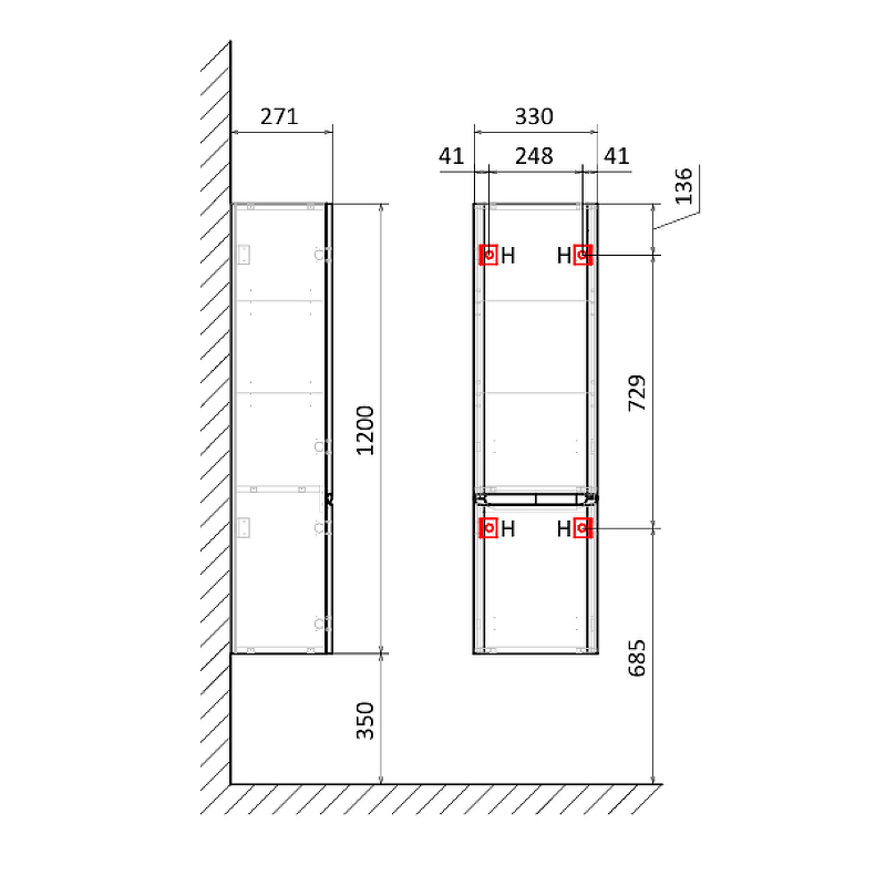 Шкаф пенал AQUAme S4 33 AQM9004WH подвесной цвет Белый глянцевый, купить, цена, заказать, магазин, доставка, скидка, промокод, купить, цена, заказать, магазин, доставка, скидка, промокод