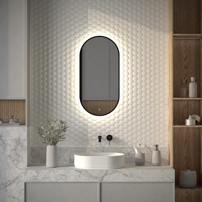 Зеркало Defesto Aura 40х80 DF 2922 с подсветкой 20W-4500K/Без выключателя/Нейтральный белый свет/Черная рама