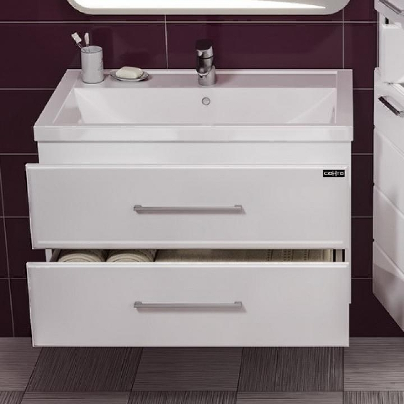 Тумба под раковину СанТа Омега 80 207005 подвесная Белая, купить, цена, заказать, магазин, доставка, скидка, промокод, купить, цена, заказать, магазин, доставка, скидка, промокод