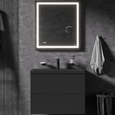 Комплект мебели для ванной AM.PM Gem 75 BK90GN подвесной Черный матовый со смесителем для раковины и аксессуарами