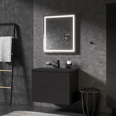 Комплект мебели для ванной AM.PM Gem 75 BK90GN подвесной Черный матовый со смесителем для раковины и аксессуарами