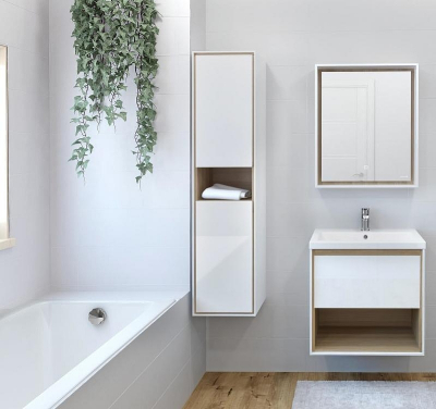 Шкаф пенал Cersanit Louna 35 SP-SL-LOU/Wh подвесной Белый глянец дуб Эврика